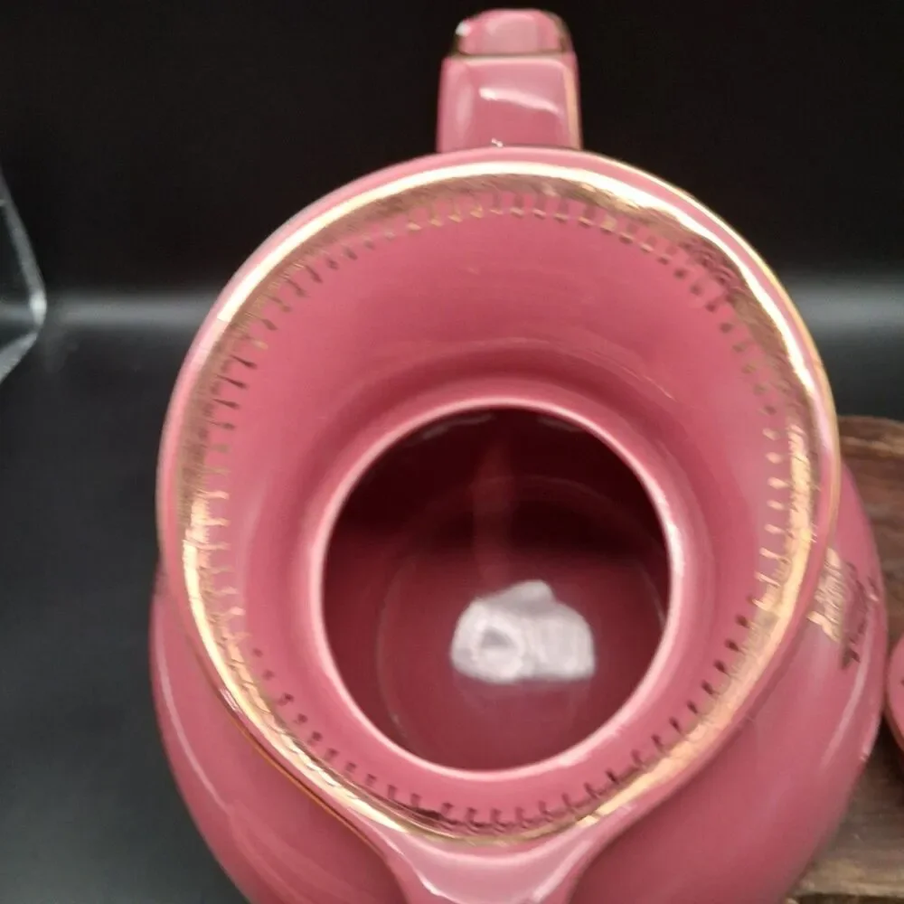 Vintage Hall China Windshield Teapot 6 Cup Orchid Pink Mauve Gold Roses 0691
